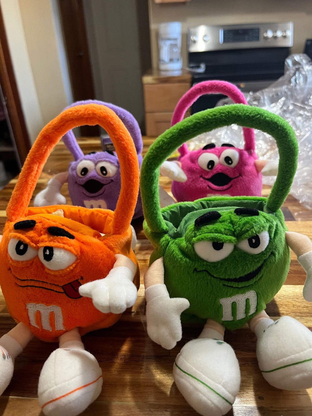 M&M Plush Basket Set of 4 Character Green Orange Pink Purple